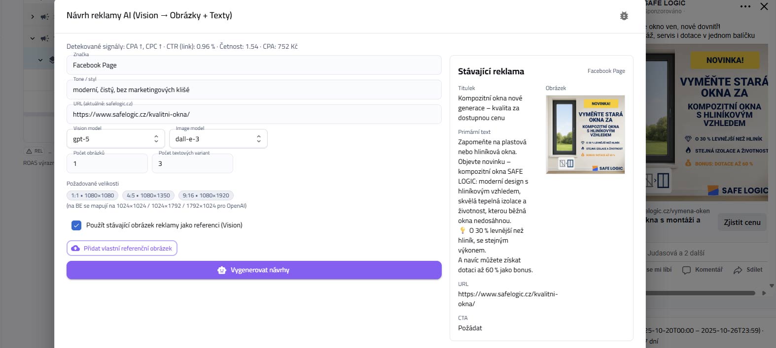 Generování nových reklam pomocí AI na základě výkonu